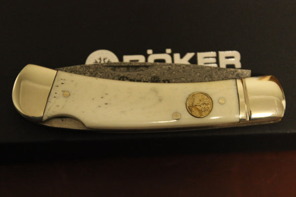 Böker Smooth White Bone Gentleman's Lockback w/ Damascus Blade (110251DAM)