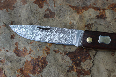 El Gallo EG99Ldam Wood Handle Large Lockback Damascus (Heraldic)