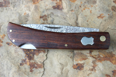 El Gallo EG99Ldam Wood Handle Large Lockback Damascus (Heraldic)