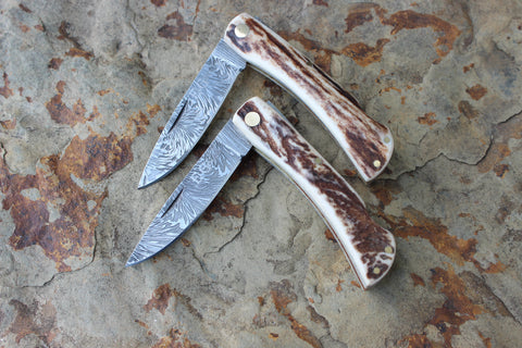 El Gallo EG99jrDSLdam Stag Handle Small Lockback Damascus