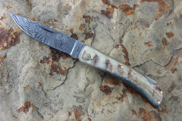 El Gallo EG99jrRHLdam Ram Horn Small Lockback Damascus