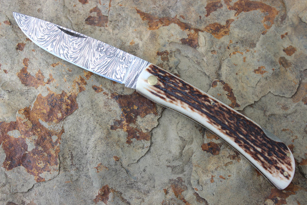 El Gallo EG99DSLdam Stag Handle Large Lockback Damascus