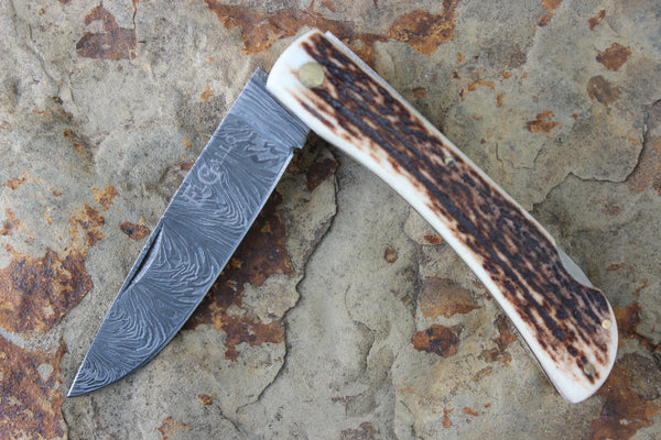 El Gallo EG99DSLdam Stag Handle Large Lockback Damascus