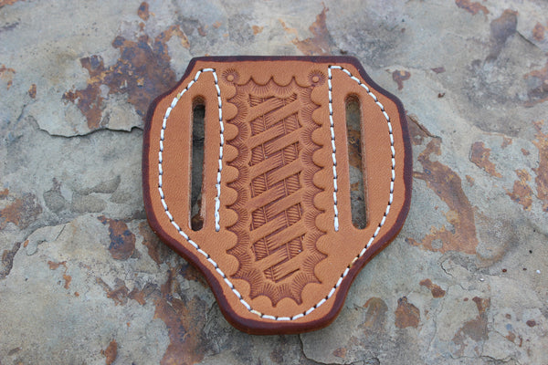 Small Pancake style Basket Stamp Sheath tanned (17124)