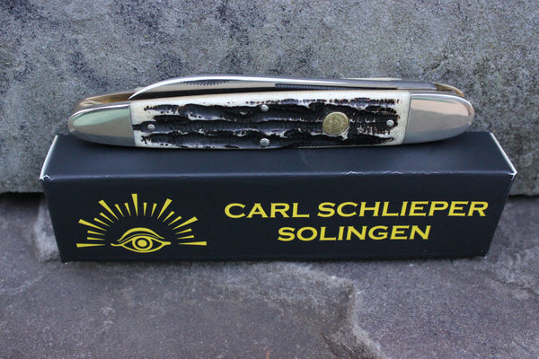 Eye Brand Carl Schlieper Cigar Whittler One Blade Double bolster Bone Stag