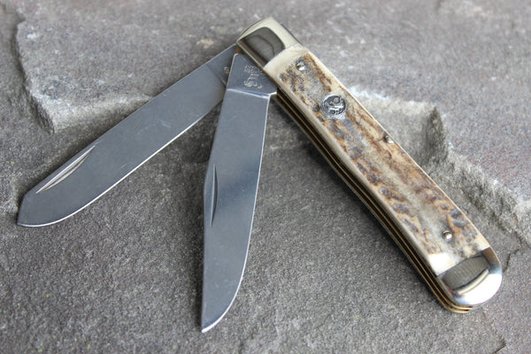 Hen & Rooster Large Trapper Stainless Steel Knife with Stag handles (312DS)
