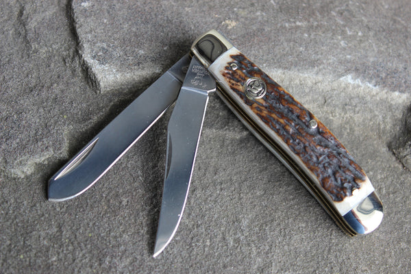Hen & Rooster Slimline Trapper Stainless Steel Knife with Stag handles (212DS)