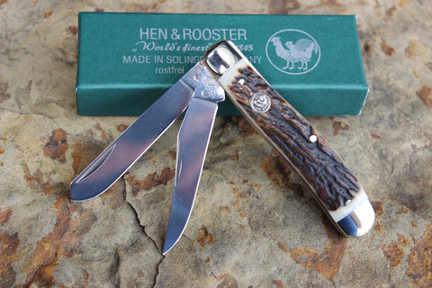 Hen & Rooster Slimline Trapper Stainless Steel Knife with Stag handles (212DS)