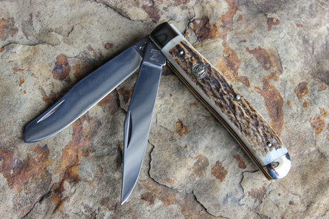 Hen & Rooster Small Trapper Stainless Steel Knife with Stag handles (412DS)
