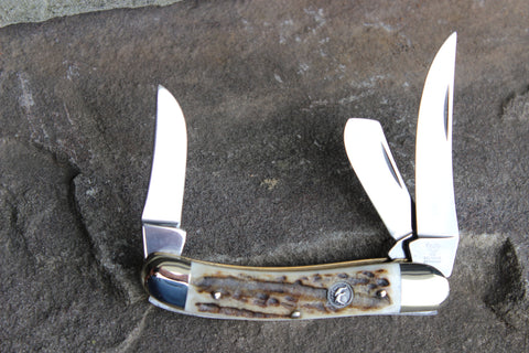 Hen & Rooster Little Sowbelly Stockman Stainless Steel Knife with Stag handles (283DS)