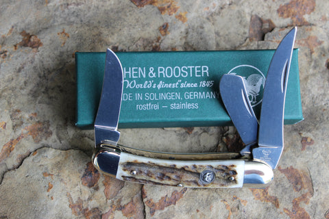 Hen & Rooster Little Sowbelly Stockman Stainless Steel Knife with Stag handles (283DS)