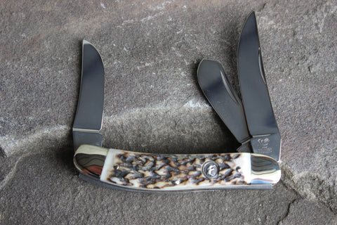Hen & Rooster Sowbelly Stockman Stainless Steel Knife with Stag handles (213DS)