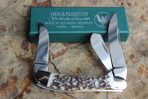 Hen & Rooster Sowbelly Stockman Stainless Steel Knife with Stag handles (213DS)